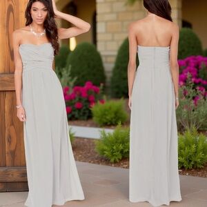 LULUS Slow Dance Strapless Light Grey Maxi Dress Size Small